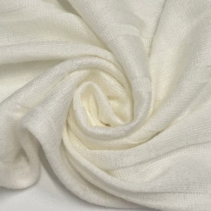Tissu jersey viscose polyester nylon à côtes écru
