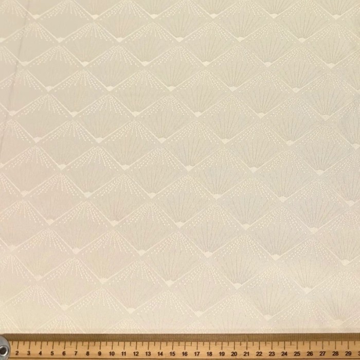 Tissu damassé pour nappe polyester éventail crème – Déperlant