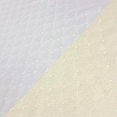 Tissu damassé pour nappe polyester éventail blanc – Déperlant