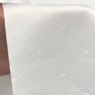 Tissu damassé pour nappe polyester éventail blanc – Déperlant