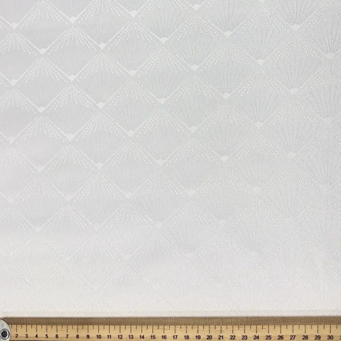 Tissu damassé pour nappe polyester éventail blanc – Déperlant