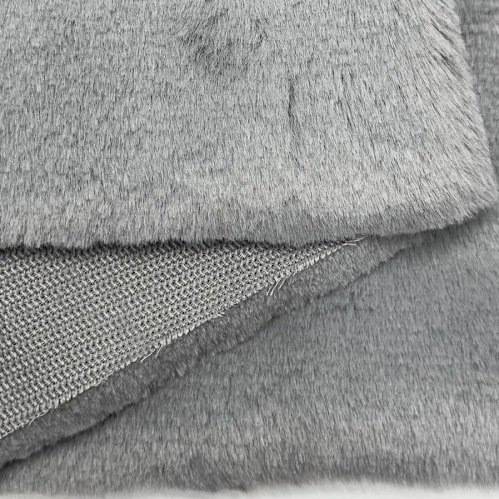 Tissu fausse fourrure polyester uni gris