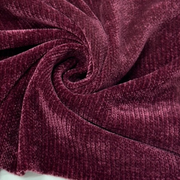 Tissu velours côtelé chenille polyester uni bordeaux Tissu velours côtelé chenille polyester uni bordeaux