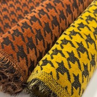 Tissu velours chenille polyester pied-de-poule brique noir