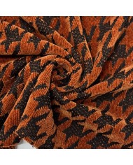 Tissu velours chenille polyester pied-de-poule brique noir