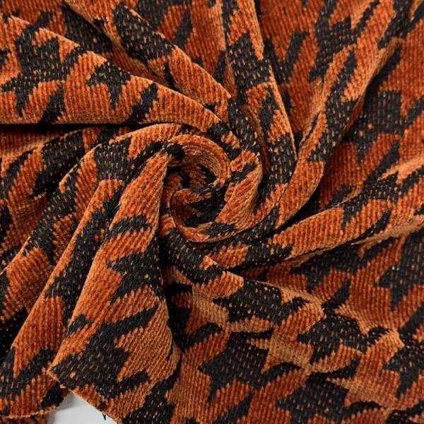 Tissu velours chenille polyester pied-de-poule brique noir Tissu velours chenille polyester pied-de-poule brique noir