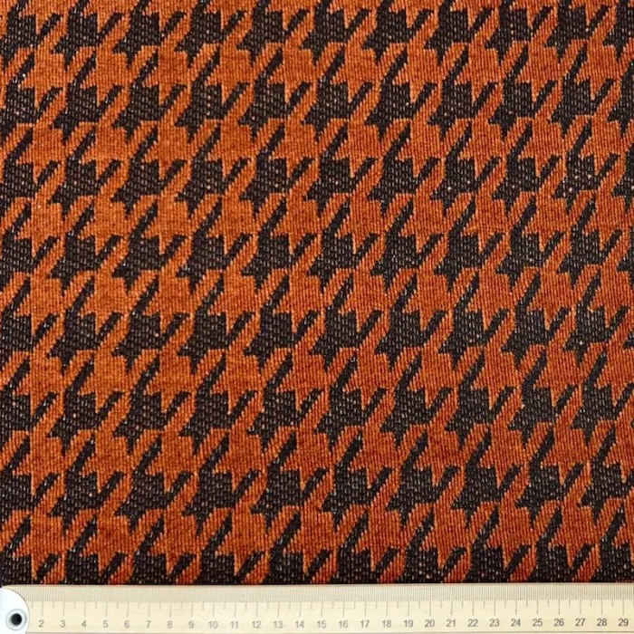 Tissu velours chenille polyester pied-de-poule brique noir