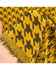 Tissu velours chenille polyester pied-de-poule moutarde noir