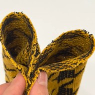 Tissu velours chenille polyester pied-de-poule moutarde noir