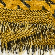 Tissu velours chenille polyester pied-de-poule moutarde noir