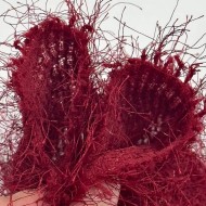 Tissu maille poilu polyester nylon avec fil lurex rouge foncé