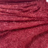 Tissu maille poilu polyester nylon avec fil lurex rouge foncé