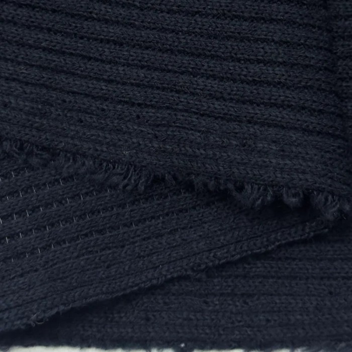 Tissu maille côtelé polyester élasthanne uni bleu marine foncé