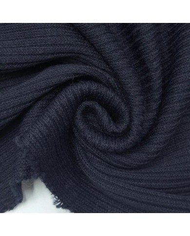 Tissu maille côtelé polyester élasthanne uni bleu marine foncé