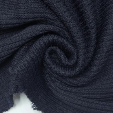 Tissu maille côtelé polyester élasthanne uni bleu marine foncé