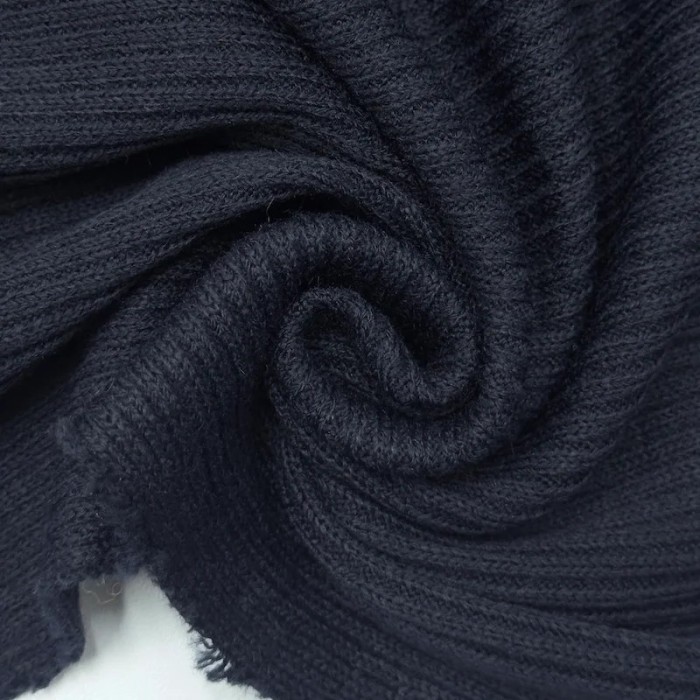 Tissu maille côtelé polyester élasthanne uni bleu marine foncé