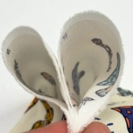 Tissu viscose imprimé champignons, papillons et soleil crème