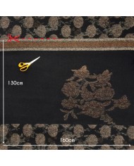 Tissu panneau laine polyester 130×160 à bordures décor taupe sur noir