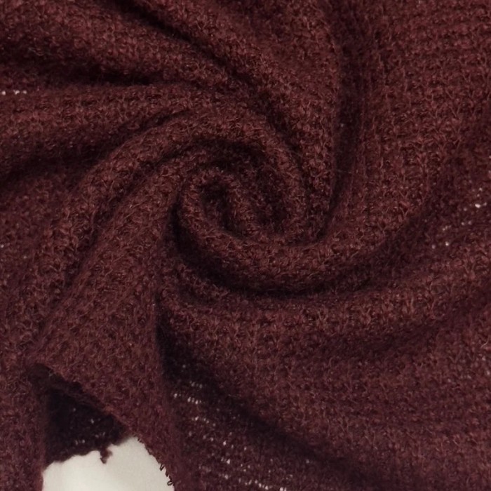 Tissu maille nid d'abeille polyester effet tricot uni bordeaux Tissu maille nid d'abeille polyester effet tricot uni bordeaux