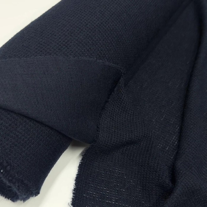 Tissu maille nid d'abeille polyester effet tricot uni bleu marine foncé