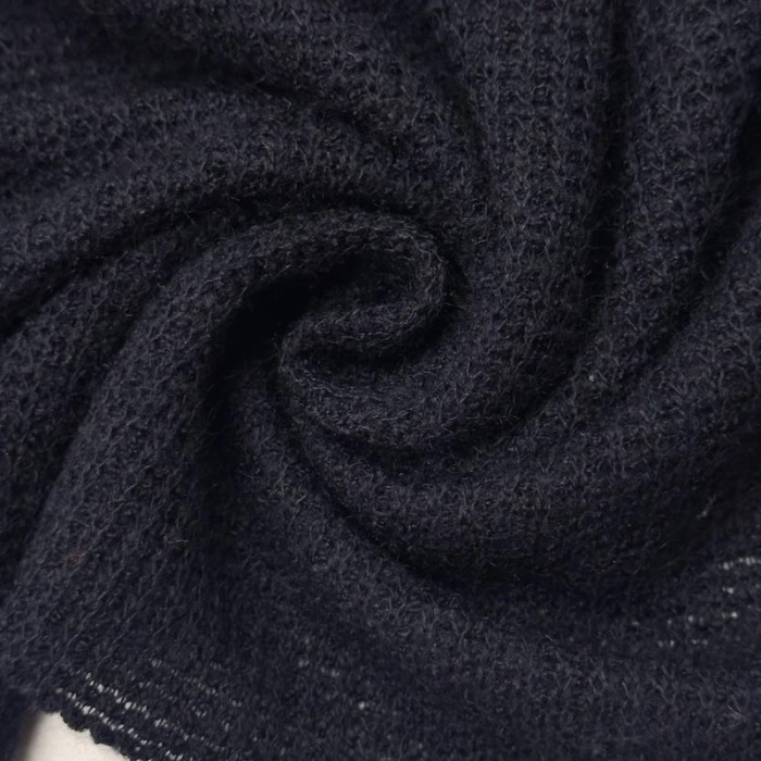 Tissu maille nid d'abeille polyester effet tricot uni bleu marine foncé