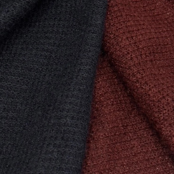 Tissu maille nid d'abeille polyester effet tricot uni bleu marine foncé