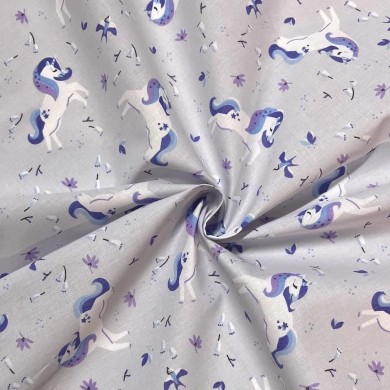Tissu coton imprimé licorne violet clair Tissu coton imprimé licorne violet clair
