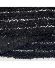 Tissu maille fantaisie polyester bouclé avec lurex rayures blanches sur noir Tissu maille fantaisie polyester bouclé avec lurex rayures blanches sur noir