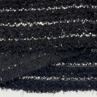 Tissu maille fantaisie polyester bouclé avec lurex rayures blanches sur noir Tissu maille fantaisie polyester bouclé avec lurex rayures blanches sur noir
