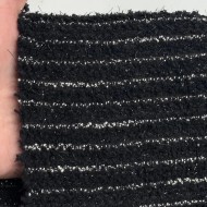 Tissu maille fantaisie polyester bouclé avec lurex rayures blanches sur noir Tissu maille fantaisie polyester bouclé avec lurex rayures blanches sur noir