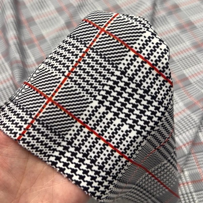 Tissu jersey polyester élasthanne prince-de-galles blanc noir rouge Tissu jersey polyester élasthanne prince-de-galles blanc noir rouge