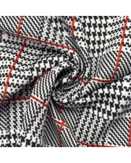 Tissu jersey polyester élasthanne prince-de-galles blanc noir rouge Tissu jersey polyester élasthanne prince-de-galles blanc noir rouge