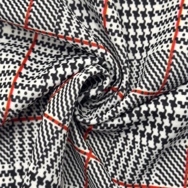Tissu jersey polyester élasthanne prince-de-galles blanc noir rouge Tissu jersey polyester élasthanne prince-de-galles blanc noir rouge