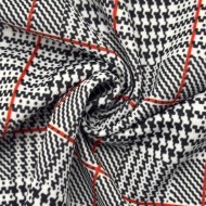 Tissu jersey polyester élasthanne prince-de-galles blanc noir rouge Tissu jersey polyester élasthanne prince-de-galles blanc noir rouge