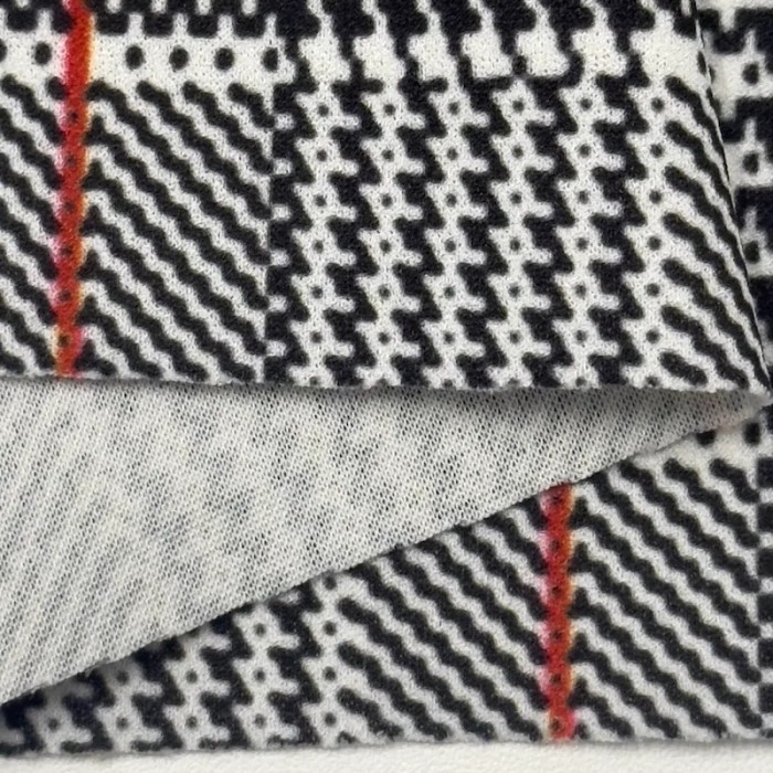 Tissu jersey polyester élasthanne prince-de-galles blanc noir rouge Tissu jersey polyester élasthanne prince-de-galles blanc noir rouge