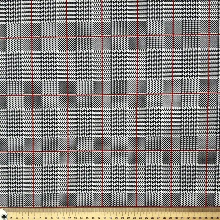 Tissu jersey polyester élasthanne prince-de-galles blanc noir rouge Tissu jersey polyester élasthanne prince-de-galles blanc noir rouge