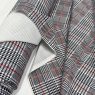 Tissu jersey polyester élasthanne prince-de-galles blanc noir rouge Tissu jersey polyester élasthanne prince-de-galles blanc noir rouge
