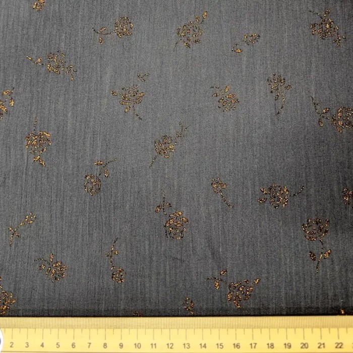 Tissu viscose décoré de roses en lurex cuivré sur anthracite Tissu viscose décoré de roses en lurex cuivré sur anthracite