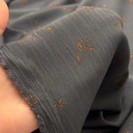 Tissu viscose décoré de roses en lurex cuivré sur anthracite Tissu viscose décoré de roses en lurex cuivré sur anthracite