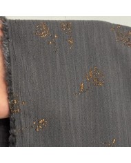 Tissu viscose décoré de roses en lurex cuivré sur anthracite