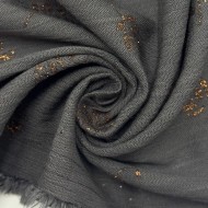 Tissu viscose décoré de roses en lurex cuivré sur anthracite Tissu viscose décoré de roses en lurex cuivré sur anthracite
