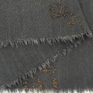 Tissu viscose décoré de roses en lurex cuivré sur anthracite Tissu viscose décoré de roses en lurex cuivré sur anthracite