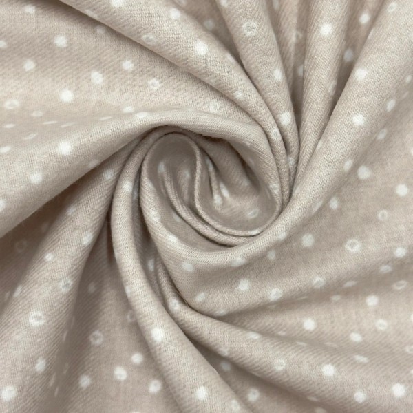 Tissu coton cretonne gratté petits pois blancs sur fond beige Tissu coton cretonne gratté petits pois blancs sur fond beige