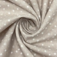 Tissu coton cretonne gratté petits pois blancs sur fond beige