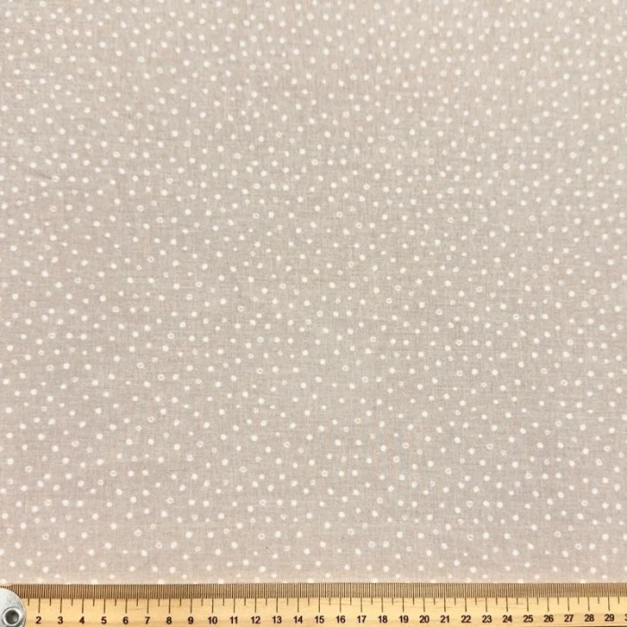 Tissu coton cretonne gratté petits pois blancs sur fond beige