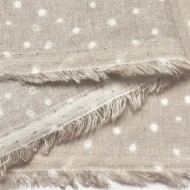 Tissu coton cretonne gratté petits pois blancs sur fond beige