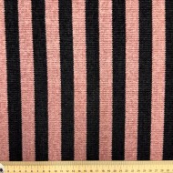 Tissu maille polyester effet chenille à rayures rose poudré et noir
