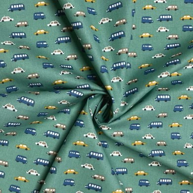 Tissu coton imprimé voiture vert Tissu coton imprimé voiture vert