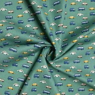 Tissu coton imprimé voiture vert Tissu coton imprimé voiture vert