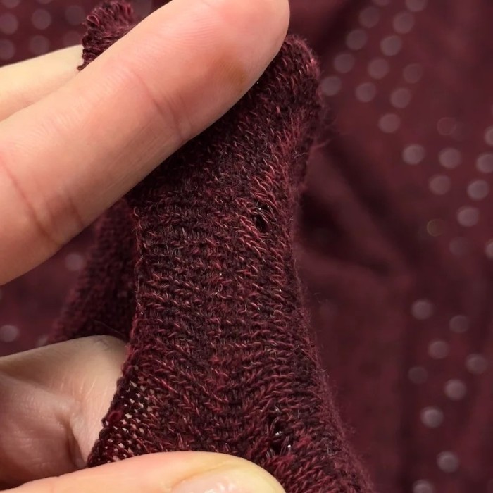 Tissu maile ajourée polyester lurex élasthanne bordeaux chiné